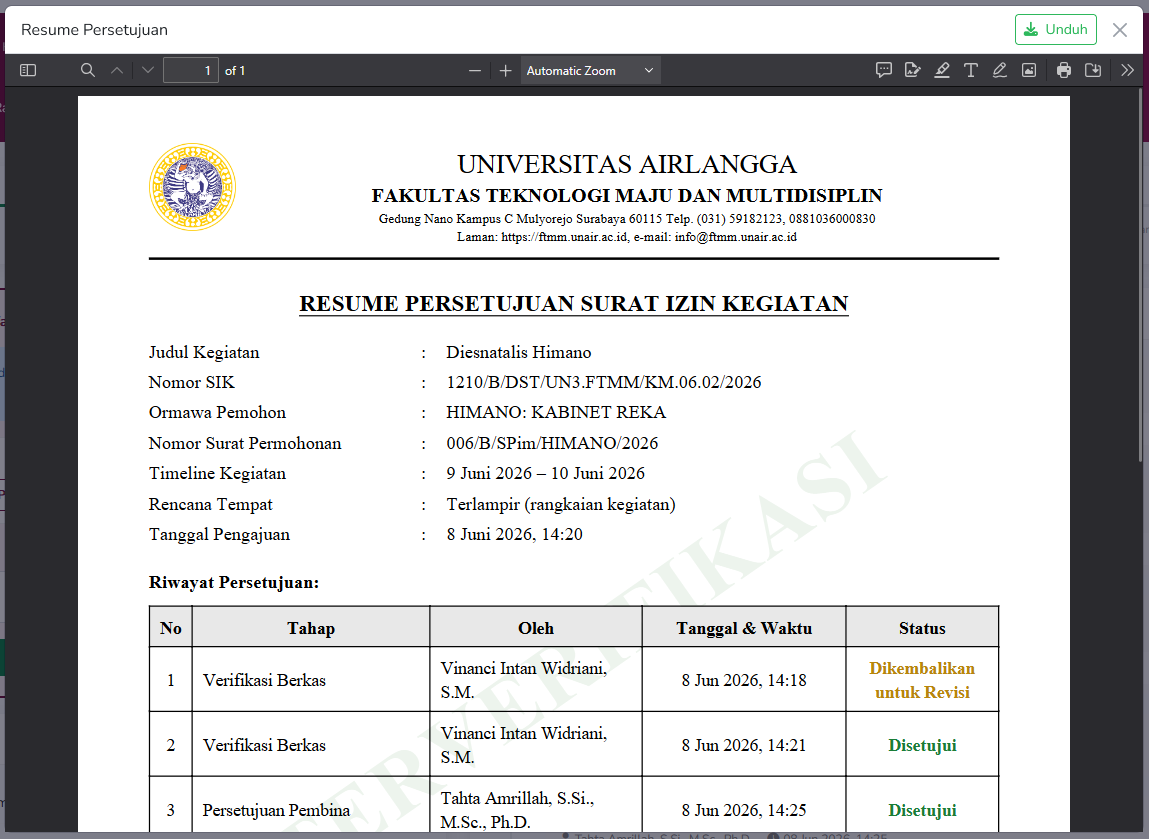 Contoh Dokumen Resume Persetujuan