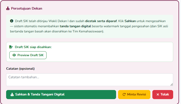 Tampilan Approval Role Dekan