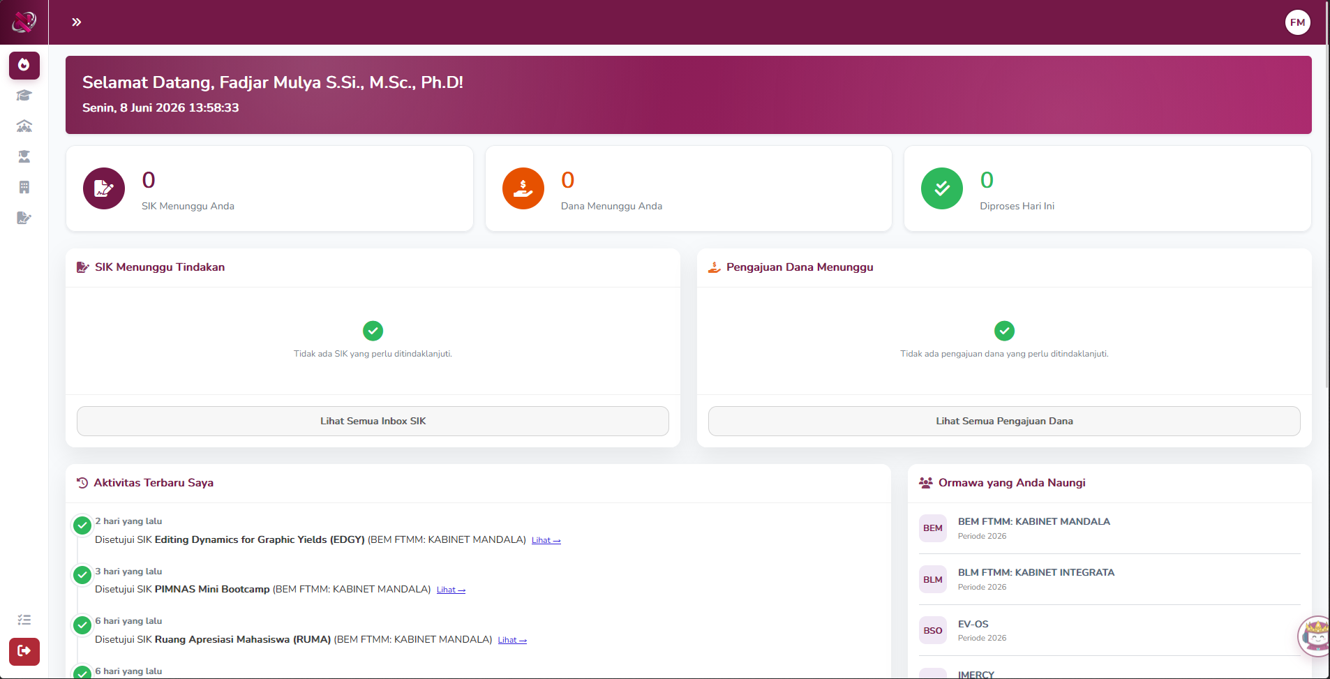 Tampilan Dashboard Approver