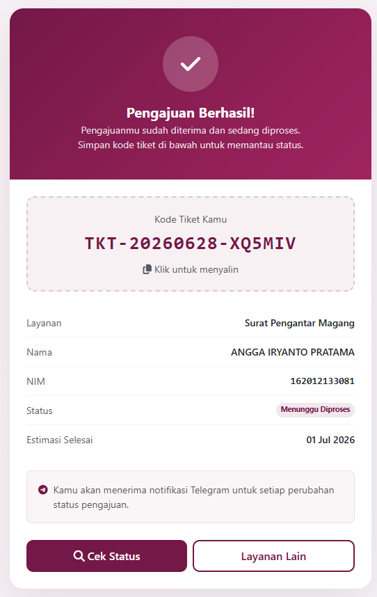 Tampilan Pengajuan Berhasil