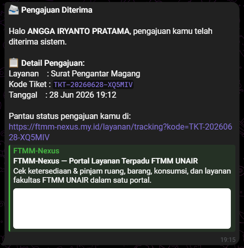 Notifikasi Telegram Permohonan Layanan
