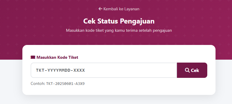 Tampilan Status Permohonan Tiket