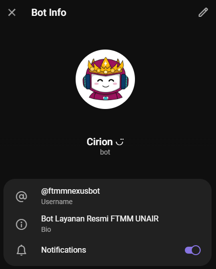 Tampilan Bot Telegram @ftmmnexusbot