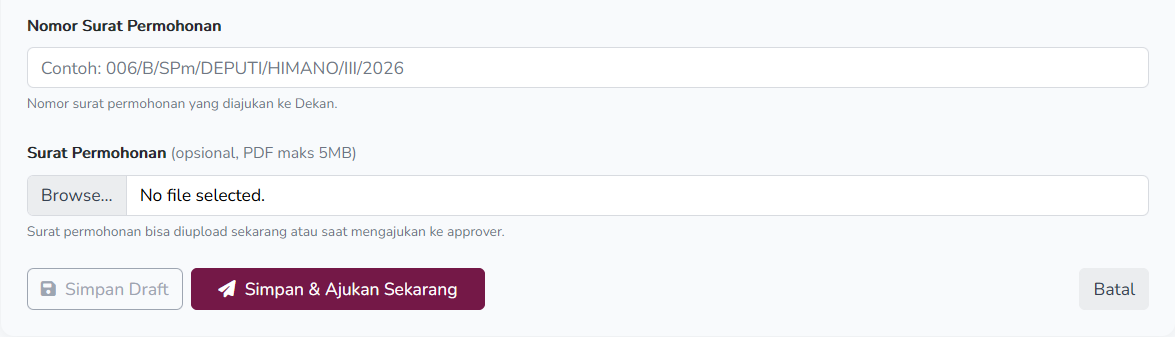 Form Nomor Surat dan Upload serta Tombol Ajukan