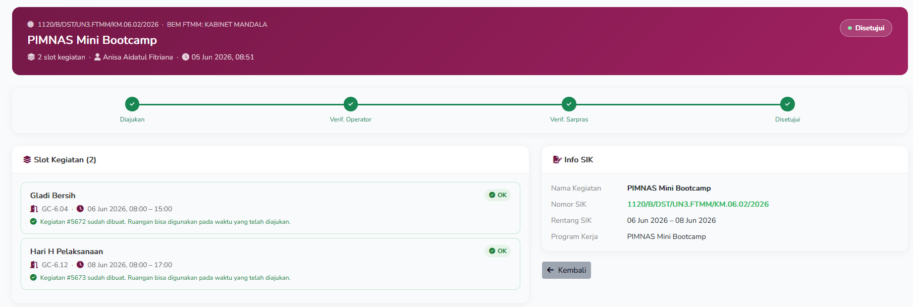 Detail Peminjaman jika Sudah Disetujui