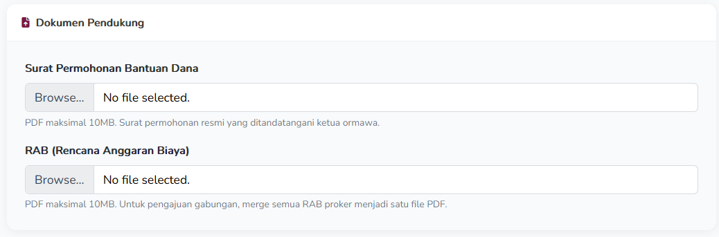 Form Unggah Dokumen Pendukung