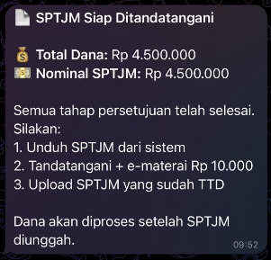 Notifikasi Telegram — SPTJM Siap Ditandatangani