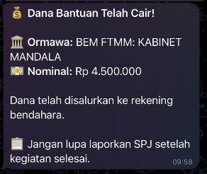 Notifikasi Telegram — Dana Telah Cair